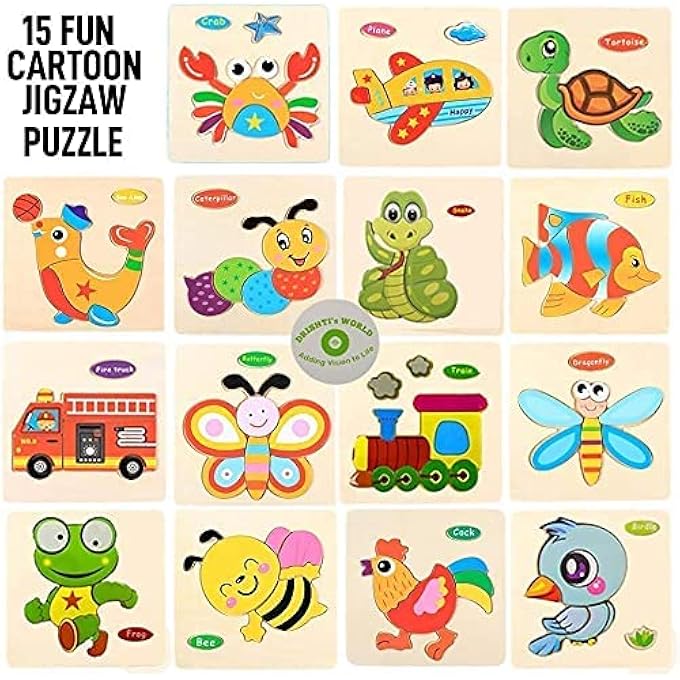 SET OF 15 3D WOODEN PUZZLE JIGSAW TOYS FOR CHILDREN WOOD 3D CARTOON ANIMAL PUZZLES INTELLIGENCE KIDS EARLY EDUCATIONAL TOYS FOR CHILDREN - Image 4